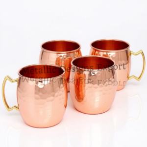 Lot de 4 tasses à mules de Moscou écologiques de 16oz en cuivre martelé brillant avec de élégantes poignées en laiton et en métal pour les amoureux - Product Image 2