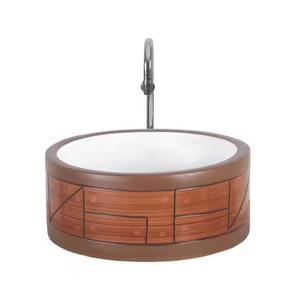 Lavabo de mesa de cerámica de resina de piedra moderna de lujo, fregadero blanco pequeño, escurridor de grifo de un solo orificio de la India - Product Image 2