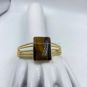 Elegante brazalete clásico de Latón chapado en oro para mujer para ropa informal y formal con piedras preciosas Pulsera de moda elegante - Product Image 1