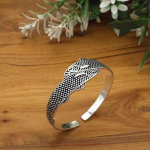 Fish Design Bangle Set for Women Bohemian Statement Cuff <b>Bracelets</b> Ocean Inspired Adjustable Antique Silver golden. - Product Image 2
