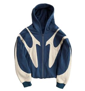 Nuevo diseño con costuras de color, estampado, mangas largas, cremallera, sudaderas térmicas con capucha, 100% algodón, en stock. - Product Image 1