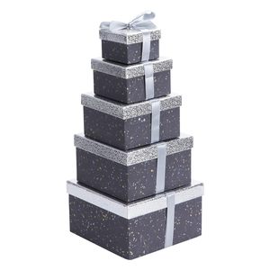 TH Boîte d'emballage cadeau en carton CBB-531 avec couvercle argenté pailleté, ruban pour cosmétiques, cadeaux d'entreprise, tailles personnalisées disponibles - Product Image 2