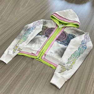 Sudadera con capucha de lavado ácido térmico de alta calidad 100% algodón peso pesado hombro caído moda doble cremallera Sudadera con capucha - Product Image 1