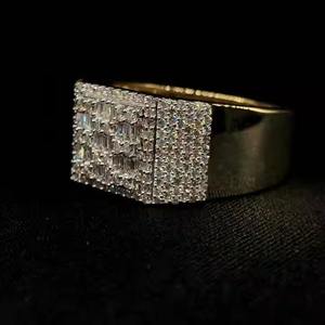 7.00Ct Hip Hop oro amarillo VVS Moissanite Ice Out redondo y Baguette corte diamante anillo de bodas para hombres 925 plata esterlina - Product Image 6