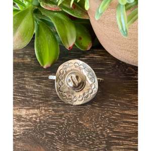 Ben Livingston <b>Adjustable</b> Sterling Silver Cowboy Hat <b>Ring</b> Trendy Geometric Alloy Inlay with Oval Cut Diamond Size 6.25-6.75 Gift - Product Image 1