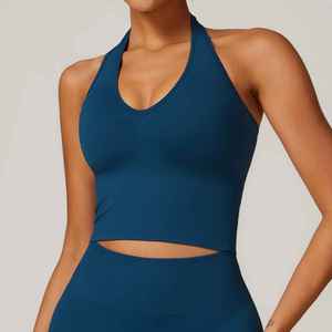 Dernière collection de vêtements de sport : Soutien-gorge de sport sans couture personnalisé pour femme, style halter, sexy, pour le fitness et le yoga. - Product Image 4