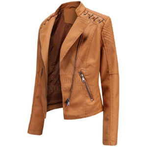 Best Quality Genuine <b>Leather</b> Varsity <b>Jacket</b> for Women Casual Wear <b>Long</b> Length With Printed Technique Canvas Fabric - Product Image 2