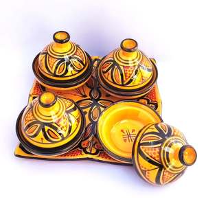 Ensemble de mini-tajines marocaines faites à la main en céramique écologique, multi-usages, 4 pièces, plateau de service, poterie peinte à la main, table de cuisine - Product Image 5