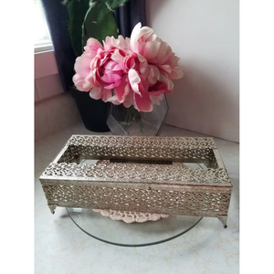 Accessoires de serviette de décoration de table antiques Boîte à mouchoirs en métal doré vintage pour les mariages et tous les événements Boîte de rangement pour mouchoirs - Product Image 6