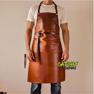 Tablier de chef artisanal en cuir véritable noir avec logo personnalisé pour barbecue, cuisine, barman, travail du bois, coiffeur - Product Image 3