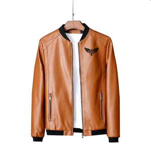 แจ็กเก็ตบอมเบอร์หนัง100% ผู้ชาย, แจ็กเก็ตหนังแห้งเร็วระบายอากาศได้ดีเป็นมิตรกับสิ่งแวดล้อมปกตั้งลำลองสำหรับฤดูหนาวสีทึบมีซิป - Product Image 1