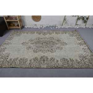 Tapis en laine florale marron beige classique 5.5X8 pieds Patchwork Technique tissée en latex pour décor à la maison vintage pour le salon des adolescents - Product Image 3
