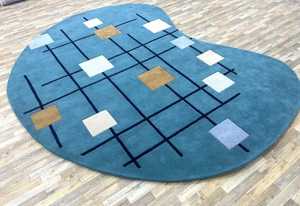Juego de alfombras geométricas azules abstractas modernas contemporáneas Alfombra curvada con diseño azul y geométrico - Product Image 2