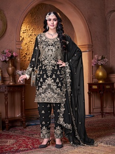 Impresionante colección 5 pantalones Georgette Dupattas para niñas 10 opciones de color Rhinestone lentejuelas diamante Jarkan piedra trabajo encaje - Product Image 2