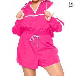 Top corto con cremallera, conjuntos de dos piezas de poliéster para estilo de patrón personalizado, conjuntos cortos a prueba de viento de dos piezas para mujer - Product Image 2