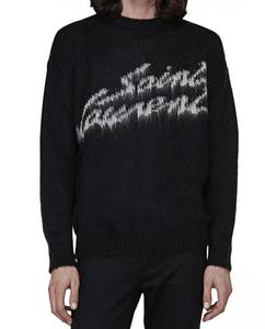 Pull en maille de mohair pour homme à col rond à manches longues avec logo personnalisé en gros, design jacquard, noir - Product Image 2