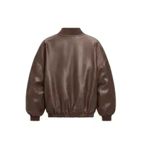 Blouson Bomber Femme Marron en Similicuir, Style Vintage Oversize avec Motifs Décoratifs, Taille XL Personnalisable pour Automne, Printemps, Hiver