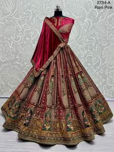Nuevo diseño nupcial Lehenga Choli colección Multi-hilo diamante trabajo estampado Floral bordado Patchwork terciopelo Dori trabajo - Product Image 2