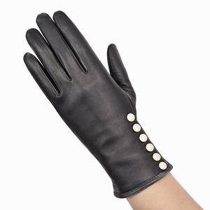 Guantes de cuero con forro polar para mujer Portia, botones en contraste - Product Image 2