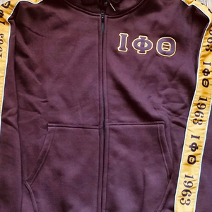 Iota marron conique 100% coton tricoté survêtement veste Université Logo fraternité Anti-rétrécissement grande taille à capuche pour hommes imprimé - Product Image 3