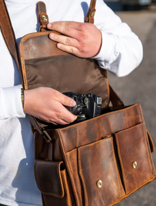 Bolsa de cámara de cuero genuino de alta calidad, ligera, ecológica, a la moda, duradera, con cierre de cremallera, equipo Digital plegable seguro - Product Image 6