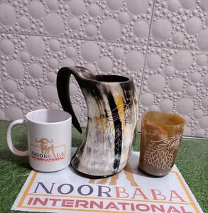 Viking Lovers Set Real Ox Horn Mug Ouvre-bouteille Verre à liqueur avec Style thé Corne de buffle Matériel Ceinture Holster - Product Image 3