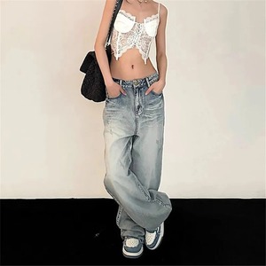 Vente en gros Pantalon en jean cargo personnalisé pour femmes Qualité supérieure Denim Délavant Poches à rabat Décontracté Style Streetwear - Product Image 5