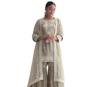 Juego de Sharara bordado con lentejuelas grises para recepción festiva de fiesta de boda y celebraciones culturales tradicionales y eventos personalizados - Product Image 2