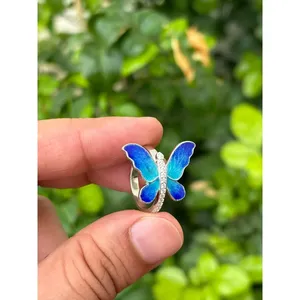 925 Silver Enamel Butterfly <b>Ring</b> <b>Adjustable</b> Rose Gold Plated Stainless Steel Inlay Fashionable Eternity Opening <b>Ring</b> Gift - Product Image 1