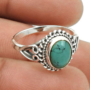 Anillo de Plata de Ley 925 con Turquesa Tibetana Natural, Joyería de Plata al por Mayor, Anillos de Moda Hechos a Mano para Mujer - Product Image 6