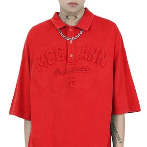 Logo personnalisé streetwear polo surdimensionné vintage lavé 3d polo en relief t-shirt - Product Image 4