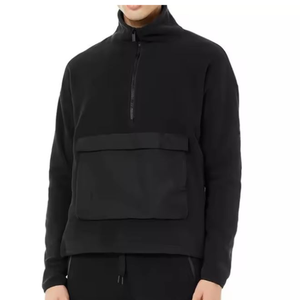 Sweat-shirt à capuche avec poches latérales zippées, avec col zippé, logo personnalisé, fermeture éclair Sherpa polaire pour hommes - Product Image 1