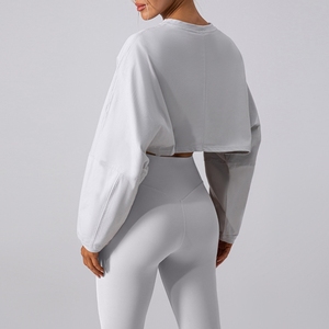 Pull à encolure ronde extensible pour les vêtements de course à pied chemise à manches courtes Sport décontracté hauts lâche solide vêtements de jogging - Product Image 4