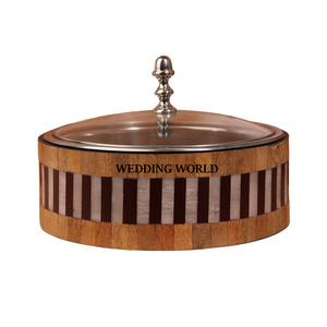 Wooden Hotpot With Rose Gold Finished Lid High Quality Handmade Designer Luxury New Fancy Metal <b>Food</b> <b>Warmer</b> - Product Image 5