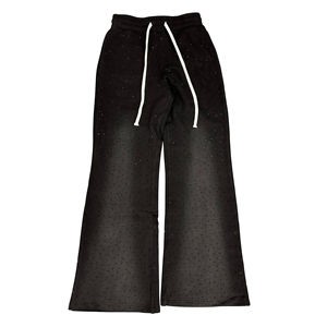 Pantalones de chándal apilados con lavado ácido de peso pesado para hombre 2024, cintura media de calidad con diamantes de imitación - Product Image 4