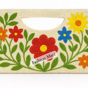 Handmade Beaded Clutch Purse- Colorful Floral And Fruit Design <b>Evening</b> <b>Bag</b> For Women - Product Image 1