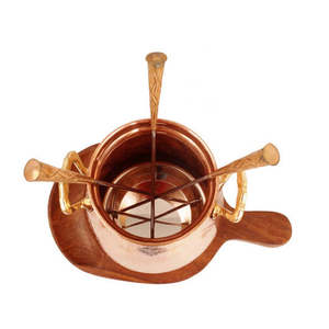 Tandoor de table en cuivre pur Indian Art Villa avec base en bois, ensemble de cuisson en métal pour l'extérieur, idéal pour le camping - Product Image 4