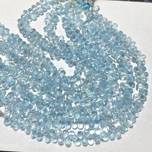 Perles Briolette en forme de goutte de poire à facettes topaze bleu ciel naturel, pierre précieuse naturelle pour bijoux - Product Image 5