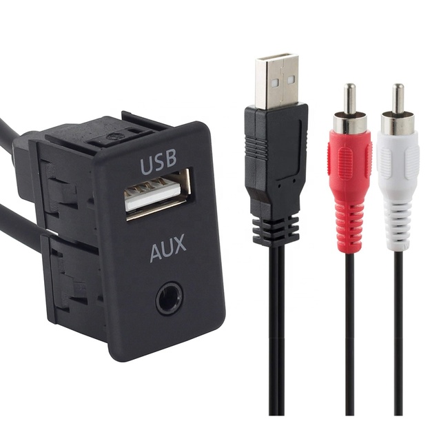 1.5m Flush Mount Audio Cable with 3.5mm 2 RCA Car Dash USB AUX USB Socket Shielded for Car Radio Head Unit DVD Player
