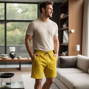 2025 <b>Men's</b> Gym Fitness Workout Shorts 100% Cotton Polyester High Drawstring <b>Waist</b> Solid Pattern for Summer Beach Wear - Product Image 2