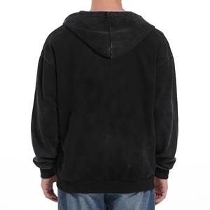 New Arrival Vintage <b>Black</b> Zip-Up <b>Hoodie</b> for Men Lined Fleece Breathable Acid Washed Cotton/Polyester Winter Pockets - Product Image 2