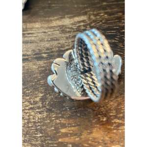 Larry Kay Kingman Turquoise & Sterling <b>Silver</b> <b>Statement</b> <b>Ring</b> Rhodium Plated Inlay Technology Size 6.5 for Everyday Wear Weddings - Product Image 5