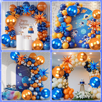 Set Balon Foil Ledakan Bulat & Starburst 4D Biru Oranye untuk Dekorasi Latar Belakang Pesta Ulang Tahun, Pernikahan, Wisuda