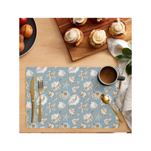 Tapis de table à fleurs bleus en coton uni écologique 13x18 pouces 200 GSM sergé brodé certifié GOTS non pelucheux fabriqué en Inde - Product Image 1