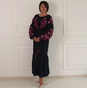 2025เดรสยาวคลุมเข่าสีเบจของผู้หญิงชุดกระโปรงยูเครนคอกลมปักลายสำหรับผู้หญิงอเมริกัน - Product Image 6