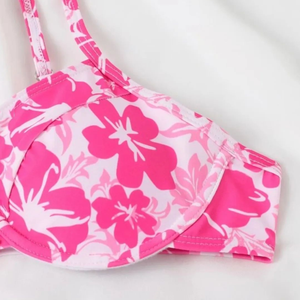 Maillot de bain deux pièces imprimé floral personnalisé noué à la poitrine ensemble de bikini à bretelles respirant à séchage rapide - Product Image 3