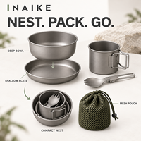 Ensemble de vaisselle en titane ultra-léger pour le camping, avec bol, tasse et cuillère emboîtables, idéal pour la randonnée et les voyages