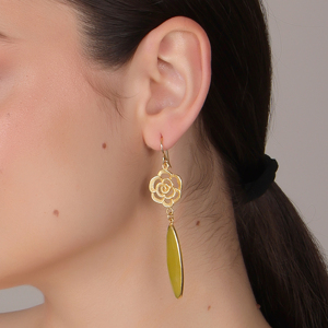 DUA Women's Trendy Brass Yellow <b>Jade</b> Flower Drop Earrings 18K Gold Plated Wedding <b>Jewelry</b> - Product Image 5