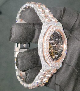 Squelette de Quartz carré en acier inoxydable de luxe pour hommes de 41mm pour montre AP étanche cadran en verre analogique Hip Hop Bling glacé montre-bracelet - Product Image 4