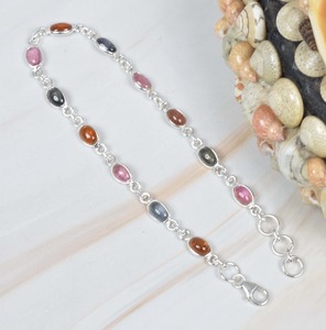 Octobre Pierre de Naissance Naturelle Multi Tourmaline 925 Sterling Silver Gemstone Réglable Bracelet Fait Main Cadeau Pour Anniversaire - Product Image 3